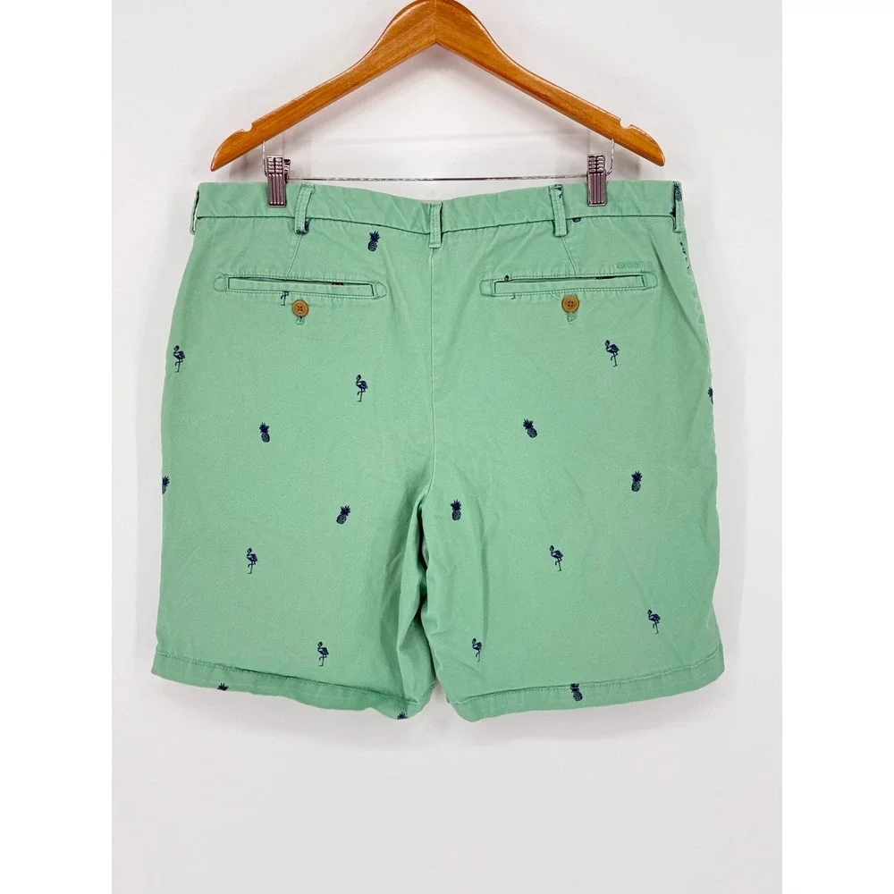 IZOD Saltwater Chino Shorts Mens 38 Green Flamingo Pineapple Nautical  Summer